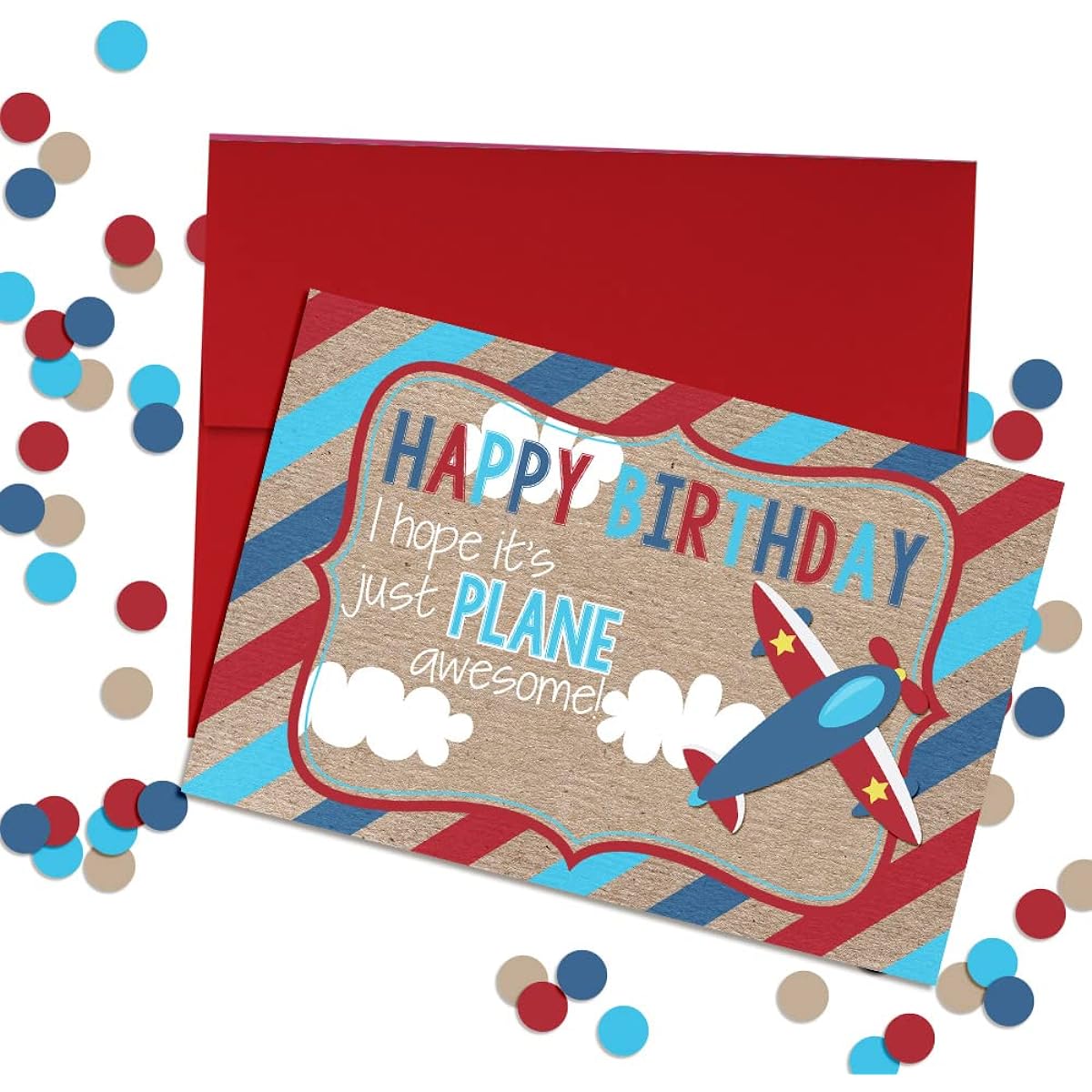 AmandaCreation Airplane Birthday Pun Theme Single (1) Blank Birthday Cards for Any Occasion to Send to Friends and Family 4" x 6" (Folded) Fill Out Greeting Cards