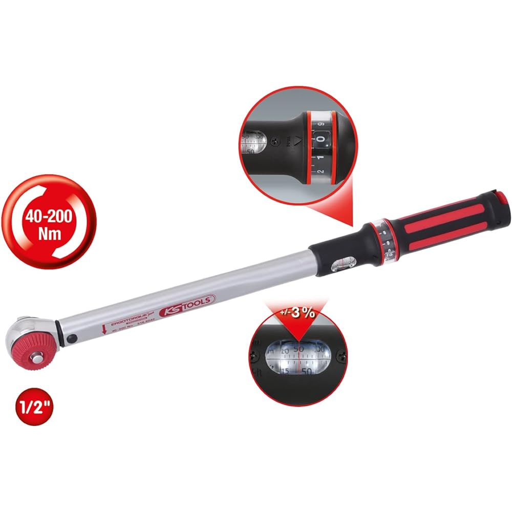 KS TOOLS 1/2" ERGOTORQUEprecision torque wrench 20-200 Nm with quick lock rotary mushroom ratchet head 516.6042