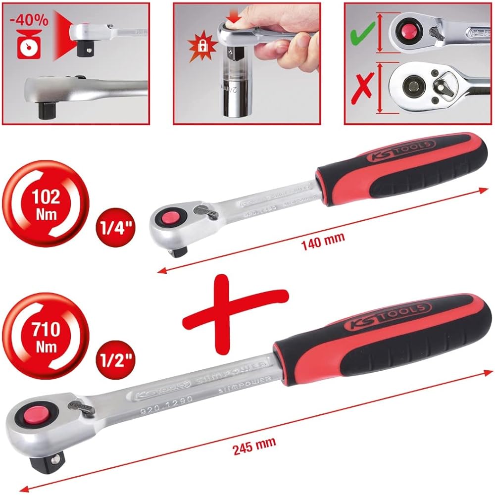 KS TOOLS SlimPOWER Reversible ratchetn set 2 pcs1/4" + 1/2" SlimPOWER Reversible ratchetn set 2 pcs1/4" + 1/2" 920.0002