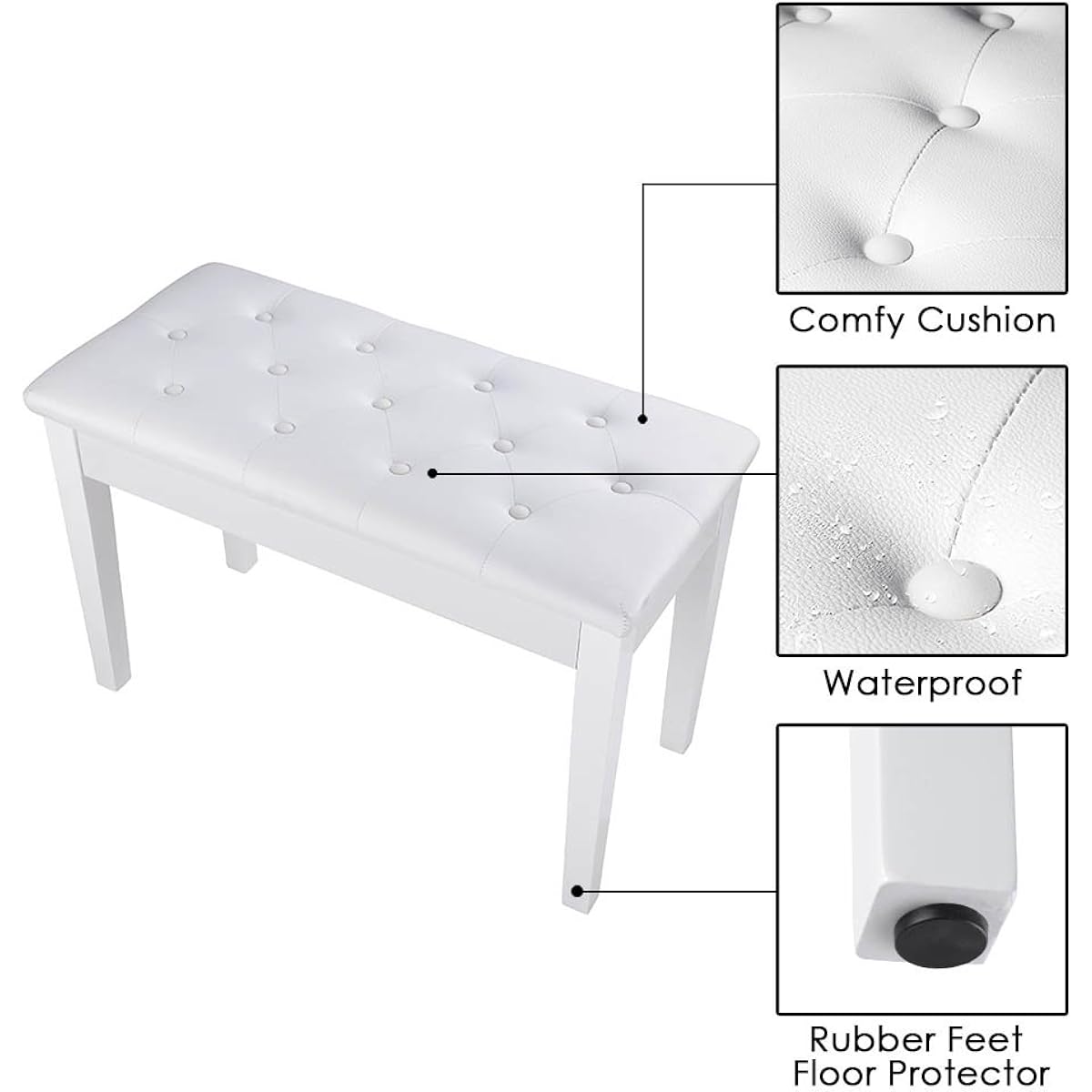 AW Piano Bench Stool Dual PU Padded Keyboard Double Storage Seat 262lb Capacity White