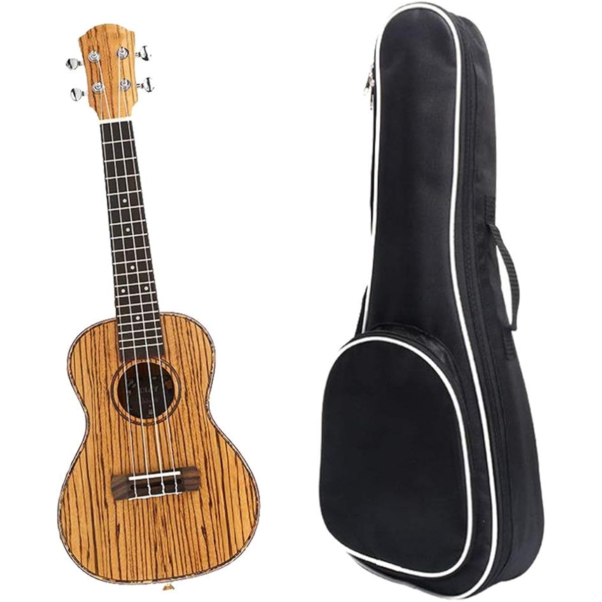 Ukulele Strip Zebrawood 23 Inch Traditional Concert Ukulele Hawaii Kids Small Guitar with Gig Bag Suitable for Music Lovers (Color: Wood, Size: 23 inches)