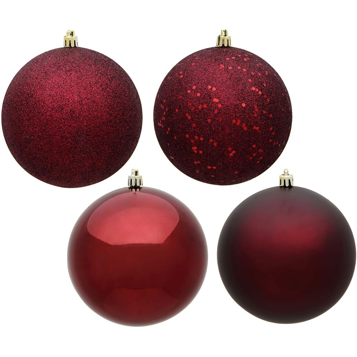 Vickerman 10" Burgundy 4-Finish Ball Christmas Ornaments, 4 per Bag
