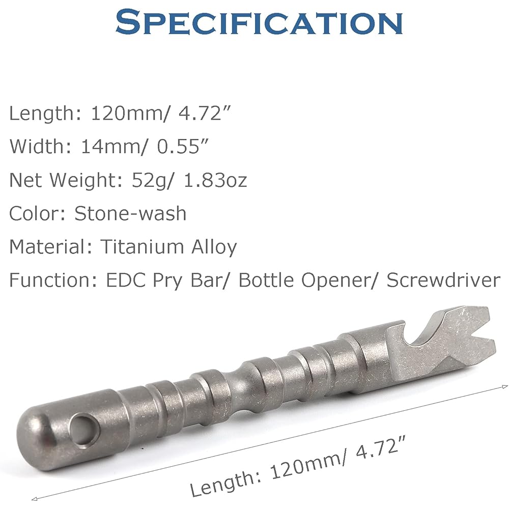 Hamans Titanium Alloy EDC Pry Bar with Bottle Opener Screwdriver Function Multi Tool (グレー)