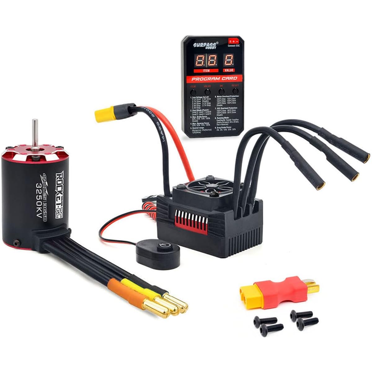 3650 3250kv Brushless Motor ESC/Waterproof Sensorless Motor 60A ESC & Programming Card Combo/Output 5.8V/5A/1/10 for Remote Control Car Truck Off-Road Vehicle