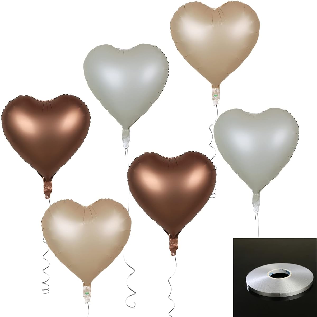 Autupy 18" White Sand Nude Brown Heart Foil Balloons Caramel Balloons Jungle Party Decorations Retro Party Balloons for Birthday Baby Shower Wedding Ceremony Anniversary Decorations