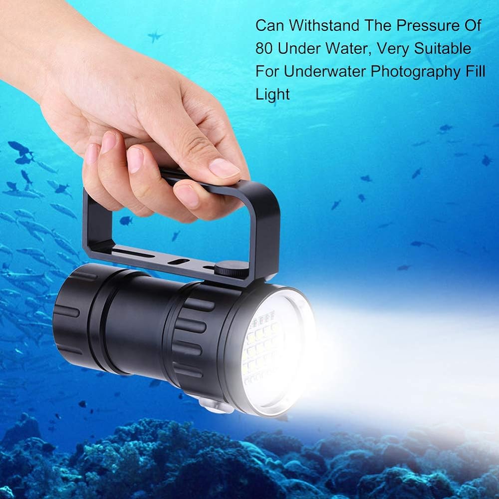 Underwater Diving Flashlight, 18000LM IP68 Waterproof Diving Light, 120° Super Wide Diving Photography Light, Battery Powered Lamp Light, Adjustable Brightness and Lighting Mode