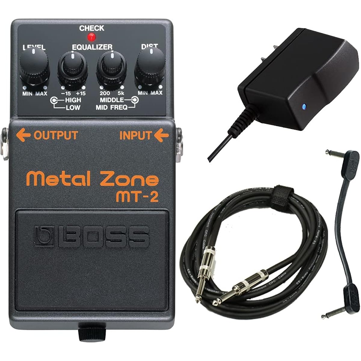BOSS/MT-2 Metal Zone AC safe start set - Genuine AC adapter PSA100S2, guitar cable, patch cable -