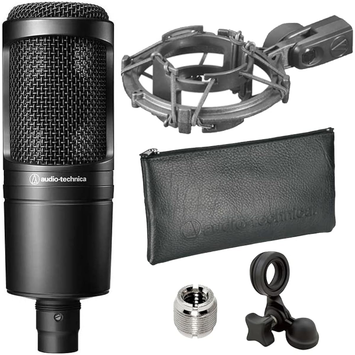 Audio-Technica - Back electret condenser microphone AT2020 + shock mount AT8458a set