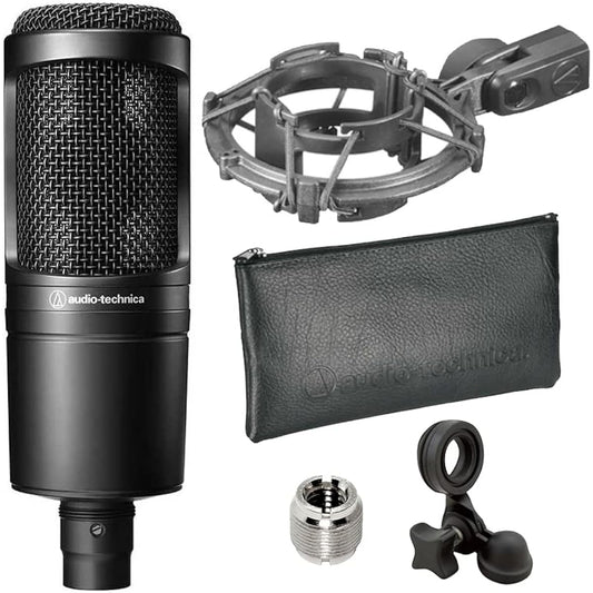 Audio-Technica - Back electret condenser microphone AT2020 + shock mount AT8458a set