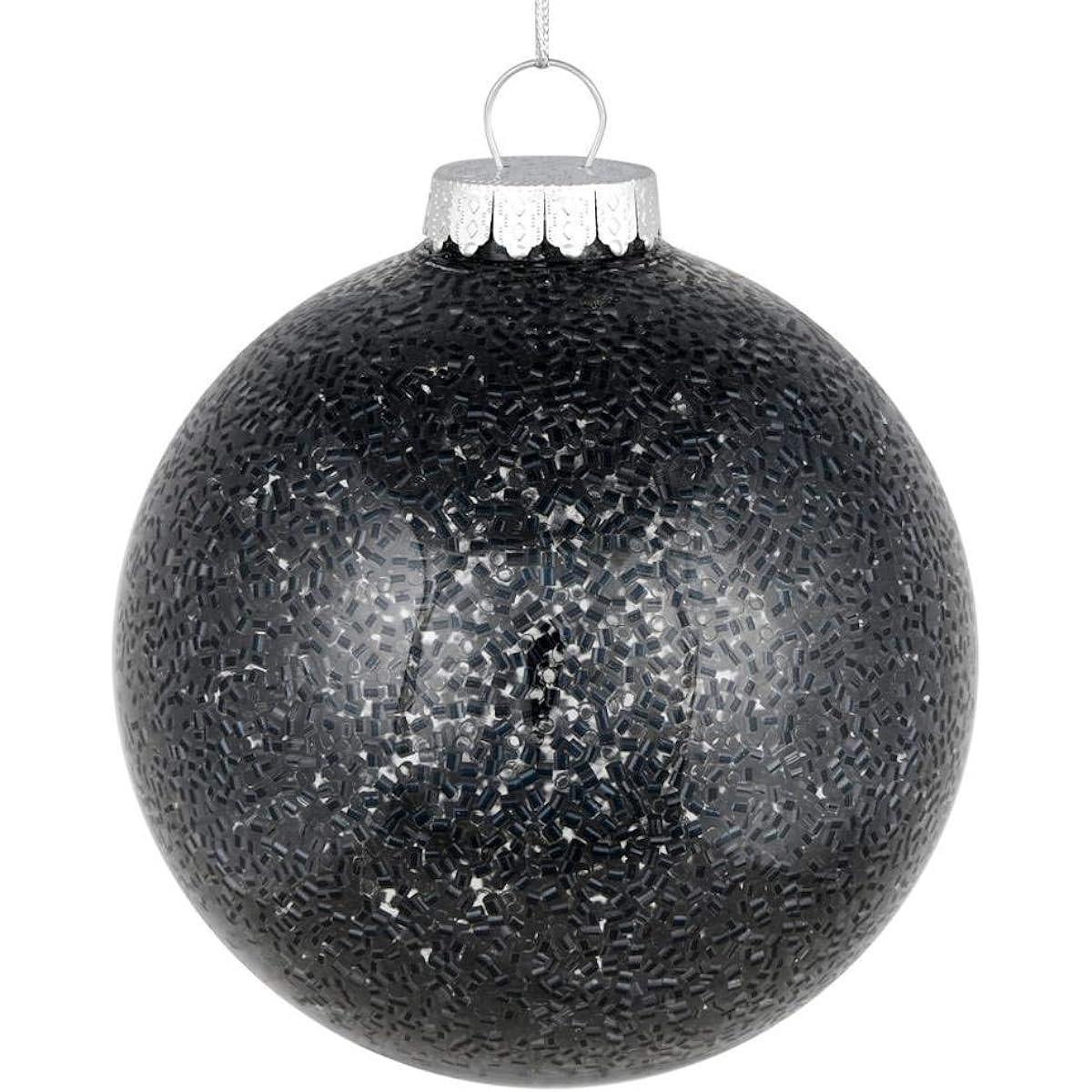 Vickerman 5145-6" Black Tinsel Clear Ball Christmas Tree Ornaments (4 Pack) (N191517)