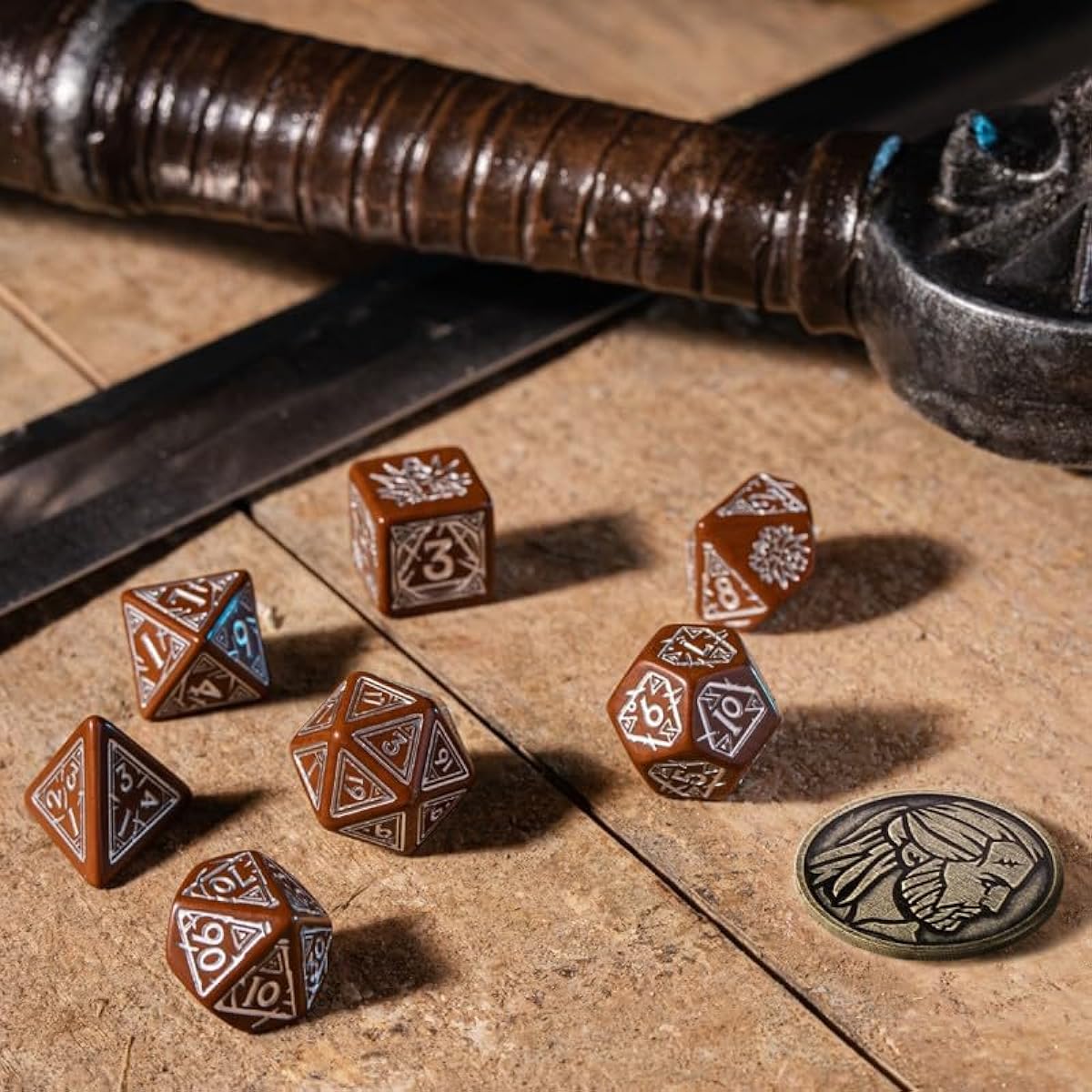 The Witcher Dice Set With Coin - Geralt - The Roach's Companion