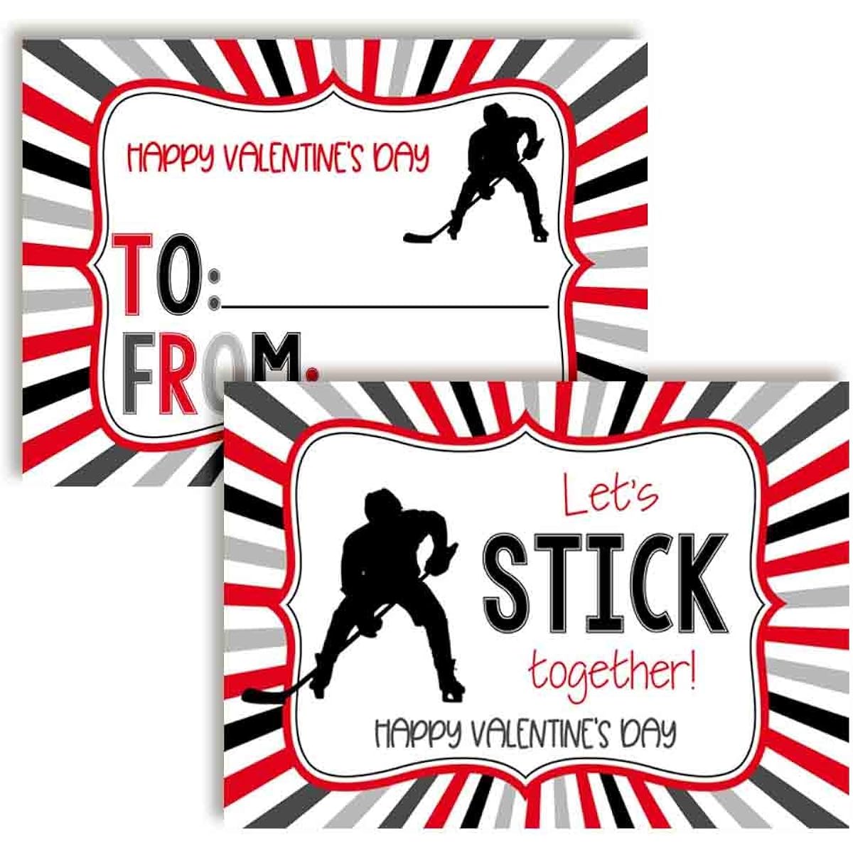 AmandaCreation Hockey Theme Valentine's Day Cards for Kids to Give to Friends and Classmates - 3.5" x 5" Fill-In Cards - No Envelopes - 30 Count
