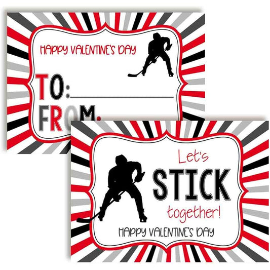 AmandaCreation Hockey Theme Valentine's Day Cards for Kids to Give to Friends and Classmates - 3.5" x 5" Fill-In Cards - No Envelopes - 30 Count