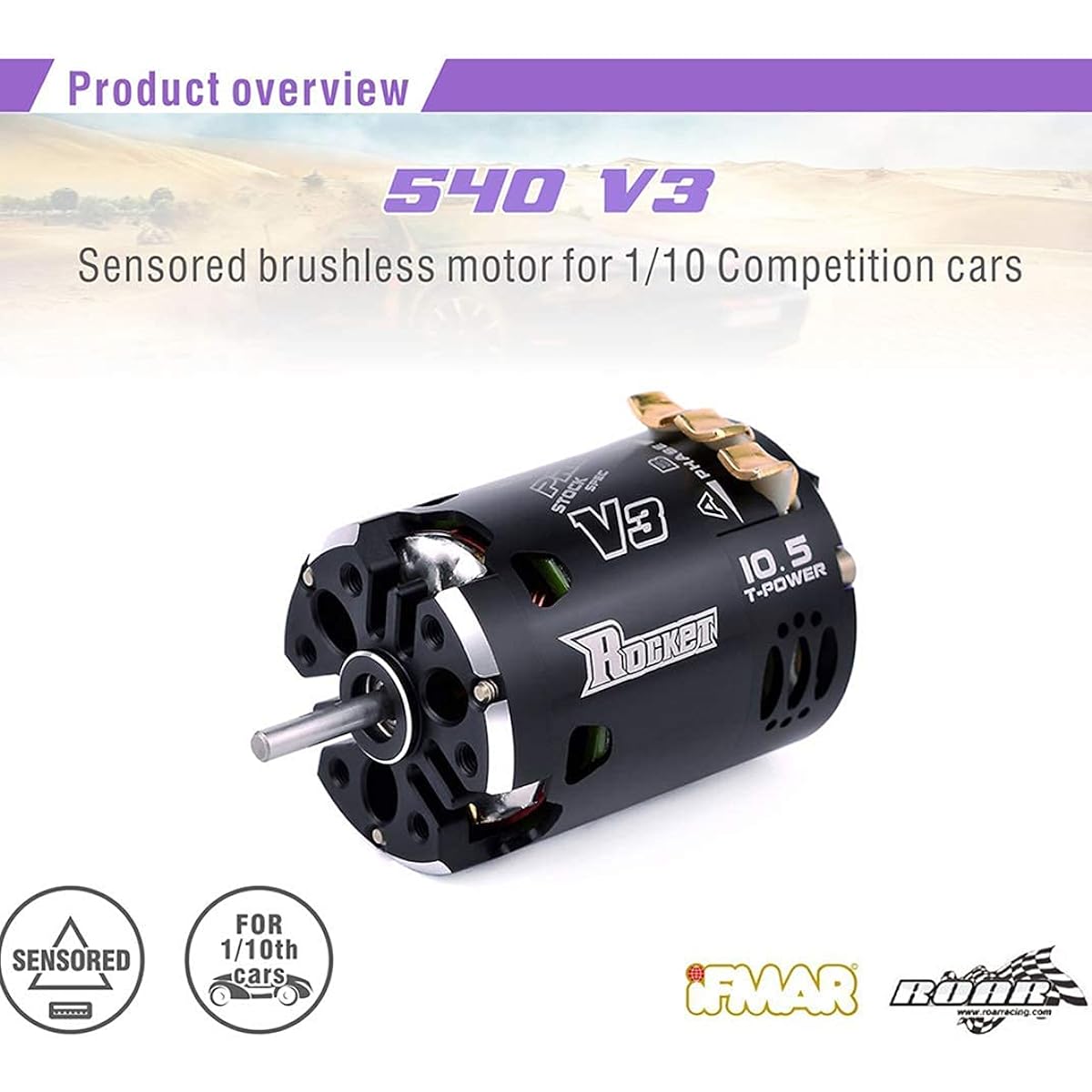 Rocket 540 V3 Sensored Brushless Motor 10.5T for Super Stock 1/10 RC Racing Car Truck Crawler