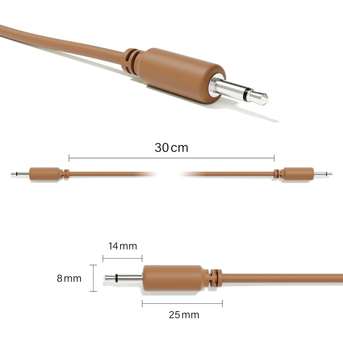 ExcelValley - Mono Modular Patch Cable TS 3.5mm 1/8" Eurorack Synthesizer [Pack of 12 | 30cm - 11.81"]