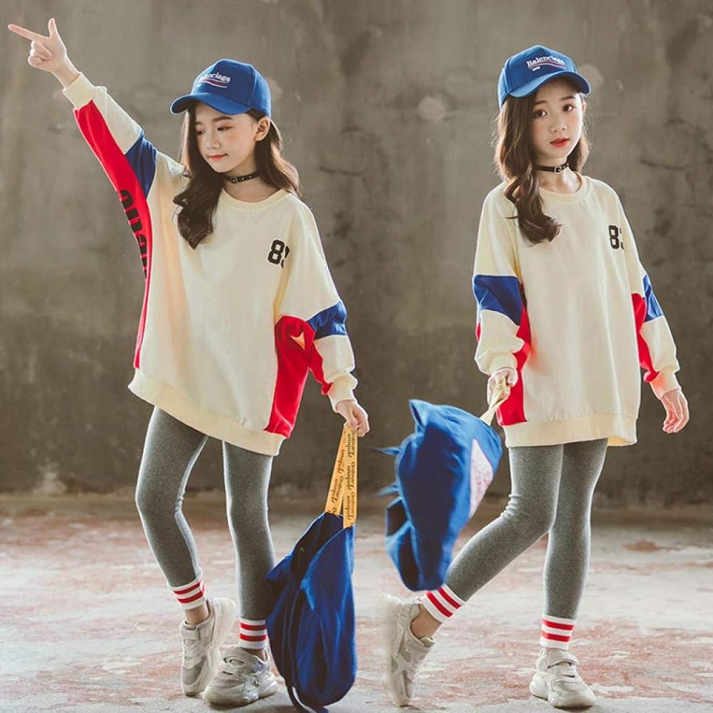 [KOPYUFVA] Children's clothing, girls' top and bottom, 2-piece set, kids' girls tops, sweatshirt pants, sportswear, long sleeves, cute casual, Korean style, everyday wear, spring, autumn, and winter climbing setup