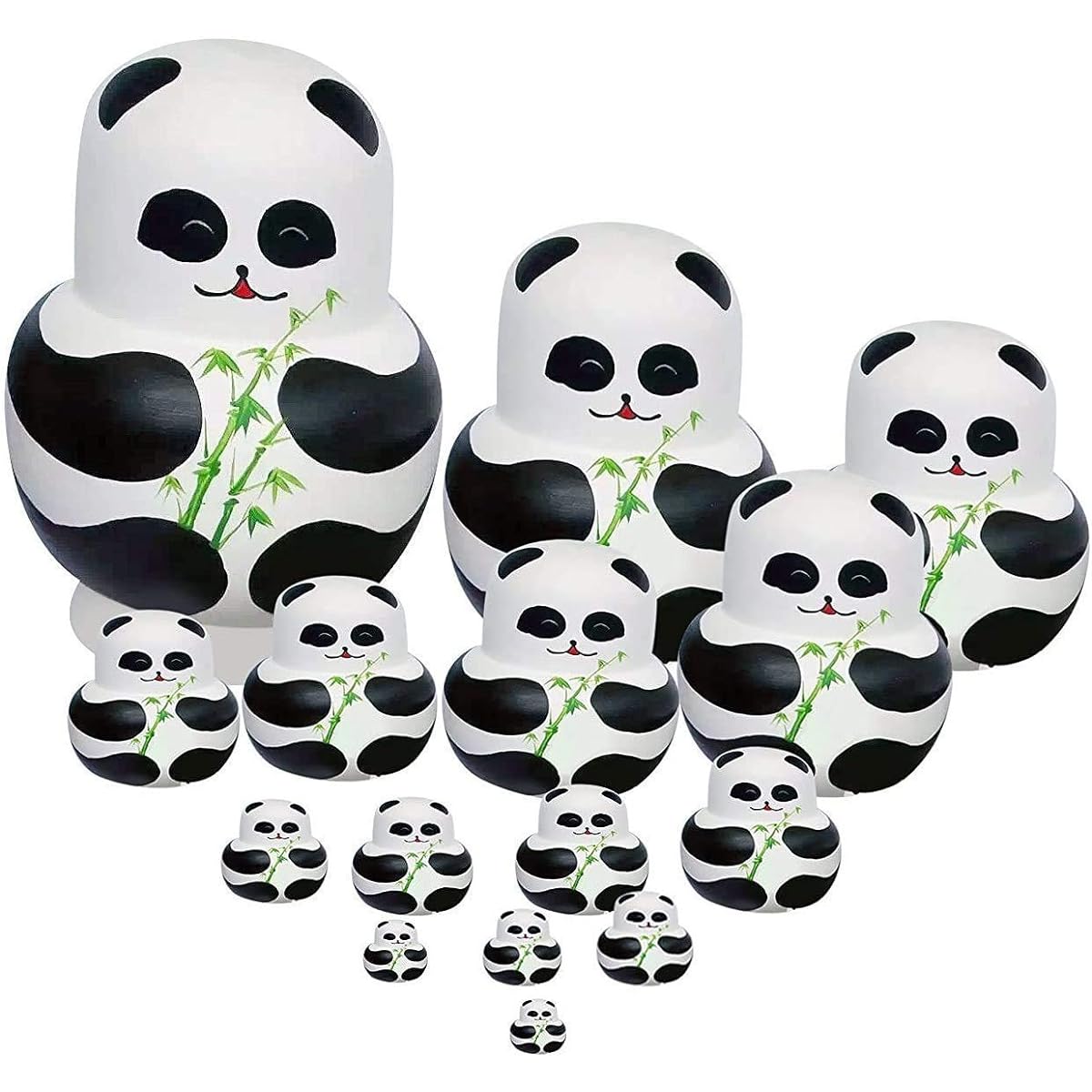 Cute Panda Matryoshka Doll Matryoshka Handmade Hand Painted Wooden Product Set of 15 Birthday Gift Gift Children's Toy Ornament Figurine Limited Time Offer