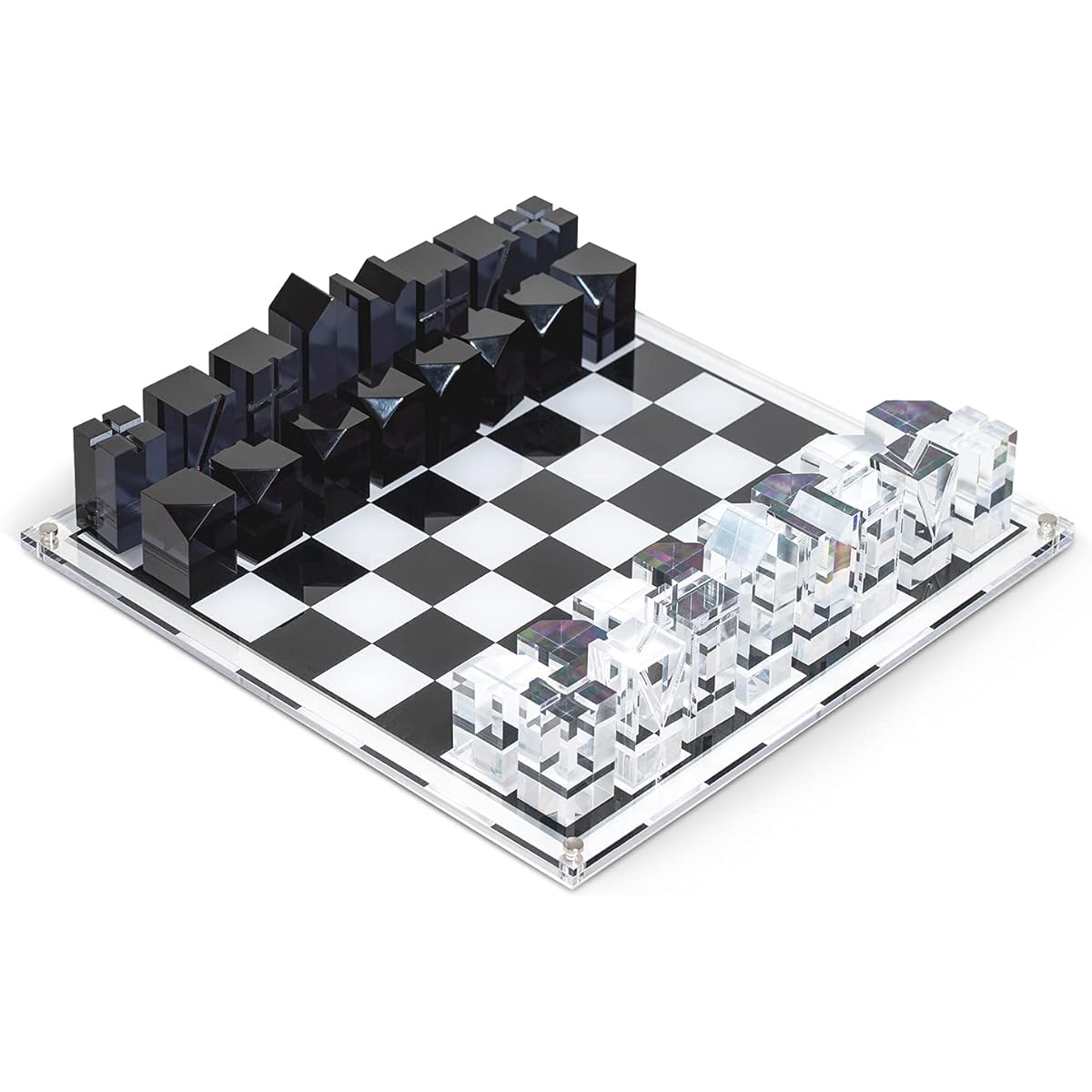Designer Lucite Chess Set - Luxury Modern Acrylic Chess Set 14" x 14" King Size 3" Modern Tabletop Game Coffee Table Decor