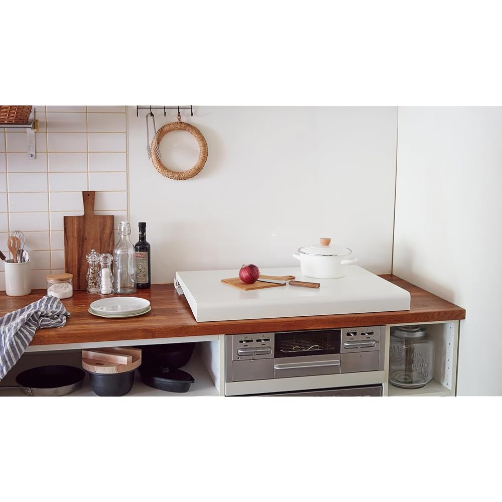 Ikenaga Ironworks Stove Cover Oil Splash Guard Dual Use Made in Japan Gas/IH Width 75cm 57.2 x 80 x 7cm Cooking Space Stove Lid White IK2-75W