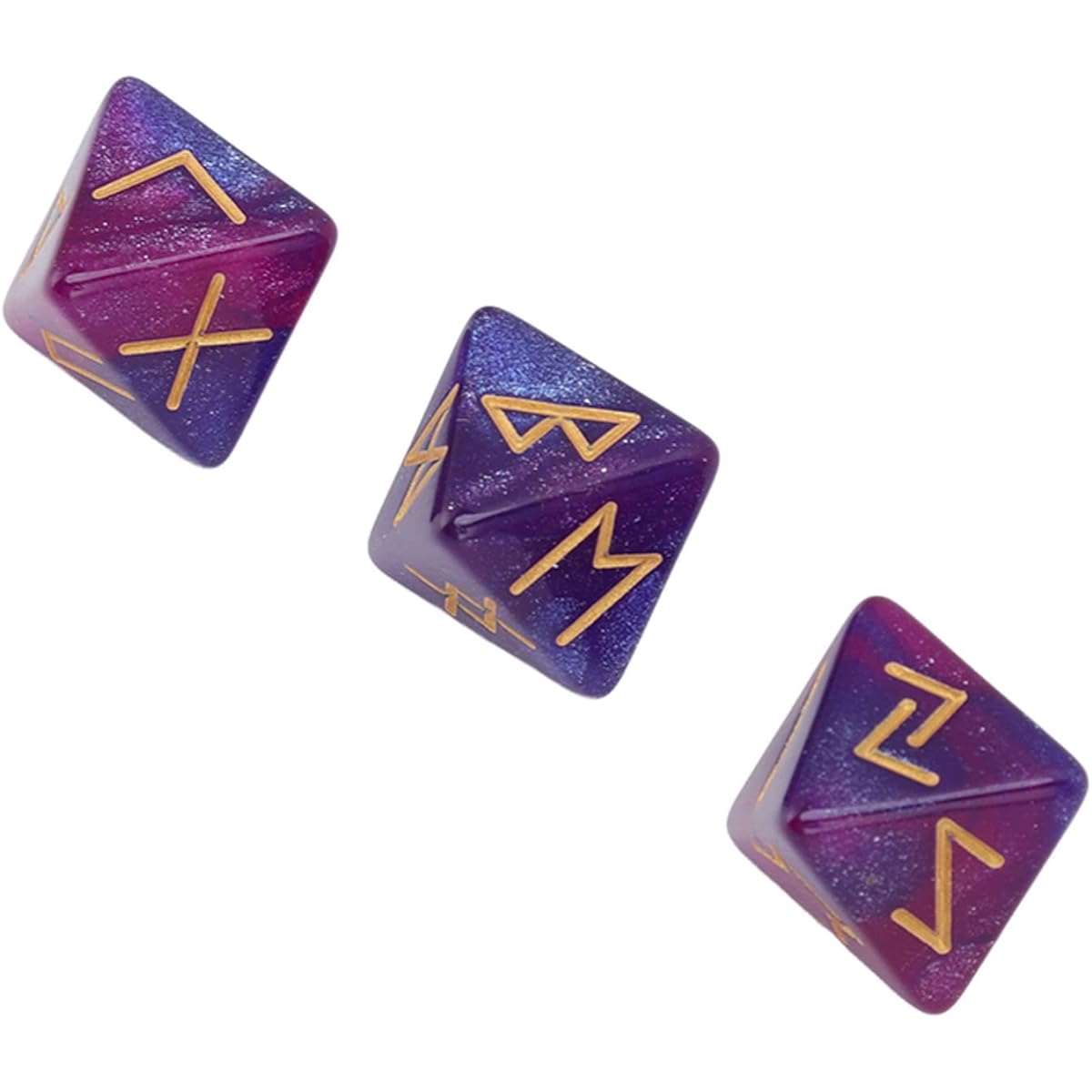 CHICIRIS Rune Dice Polyhedral Dice Set 3 Rune Dice 8 Sides Starry Sky Mysterious Vibrant Colors Astrology Learning Prediction Polyhedral Dice Set for Adults (Purple Blue)