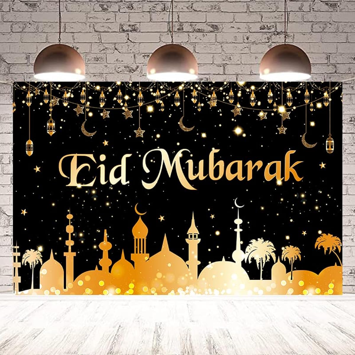 LOONELO Large Eid Mubarak Banner, Eid Mubarak Backdrop 70.8" x 43.3", Islamic Ramadan EID Mubarak Hanging Sign, Islamic Eid Mubarak Decorations for Eid Al Adha Hagee Festival Party