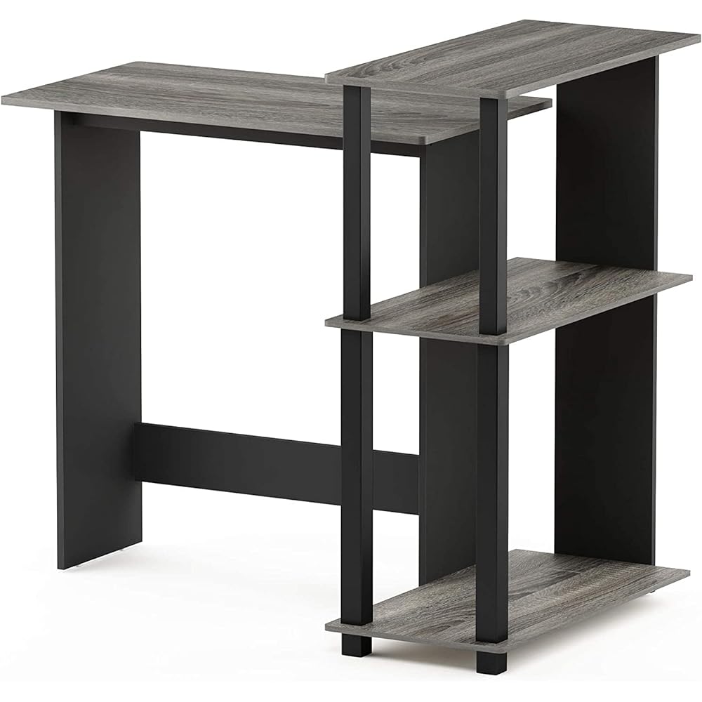 Furinno Computer Desk Abbott French Oak Gray/Black with Corner Bookshelf [Regular Japanese Import]