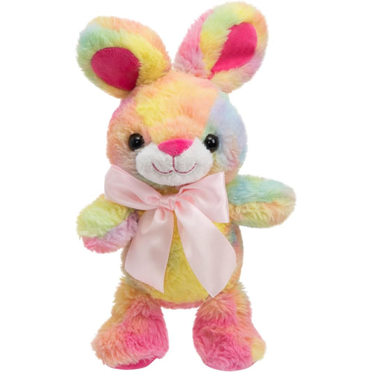 WENMOTDY Stuffed Rabbit, Rainbow Bunny with Big Bow Tie, Cute Bunny, Birthday, Easter Gift, 10"
