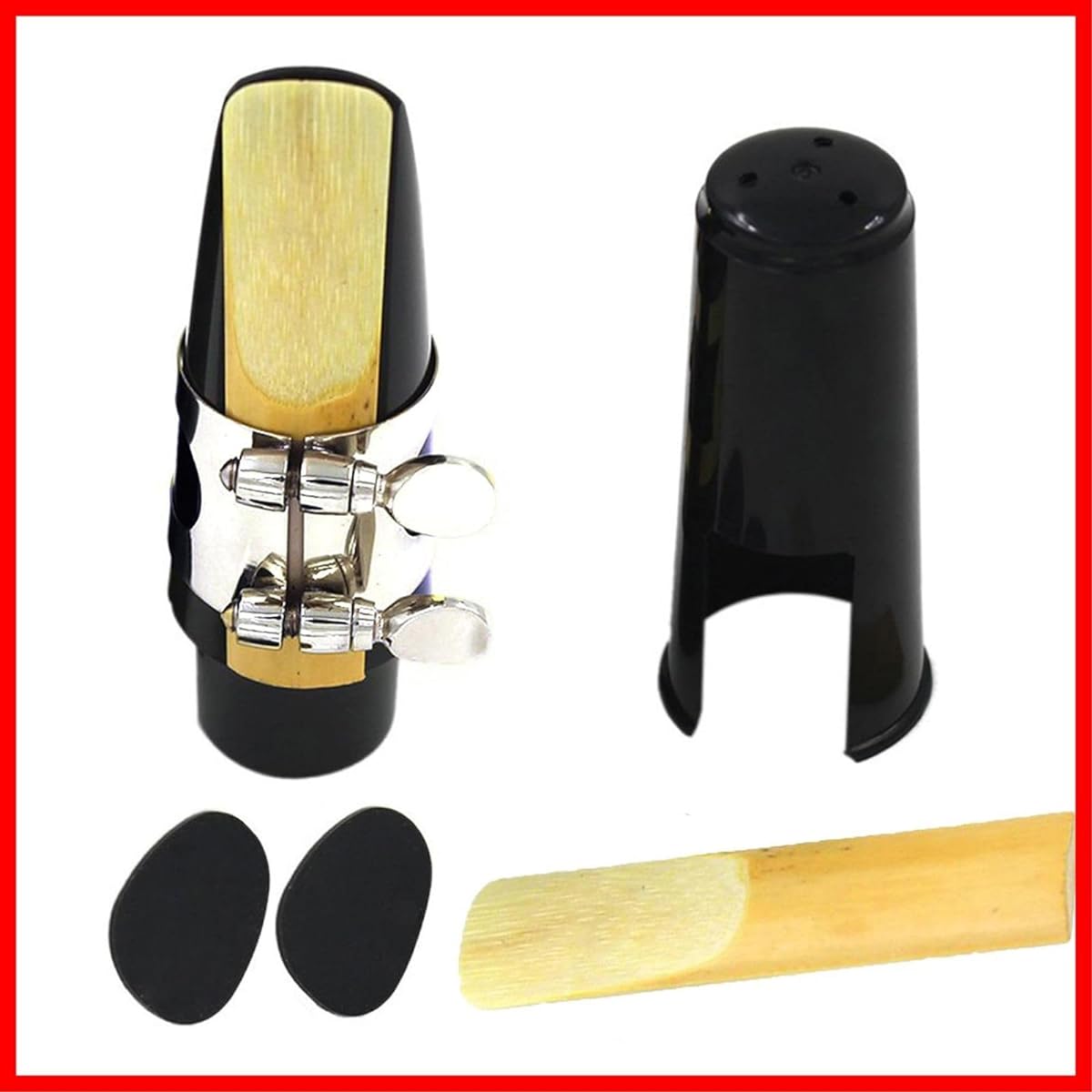 Akindou E Alto Saxophone Mouthpiece with 2 Reeds and 2 Mouth Cushions Jazz (Silver Ligature)