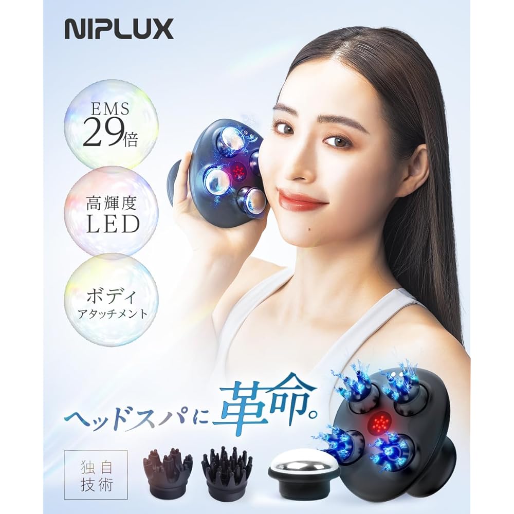 [Supervised by a Doctor] NIPLUX EMS Head Spa Electric Scalp Brush Scalp Care Face Care High Brightness Red LED IPX7 Waterproof 3D Vibration Cordless Beauty Appliance Whole Body Application Nisso Plus Co., Ltd. NIPLUX EMS HEAD SPA PREMIUM