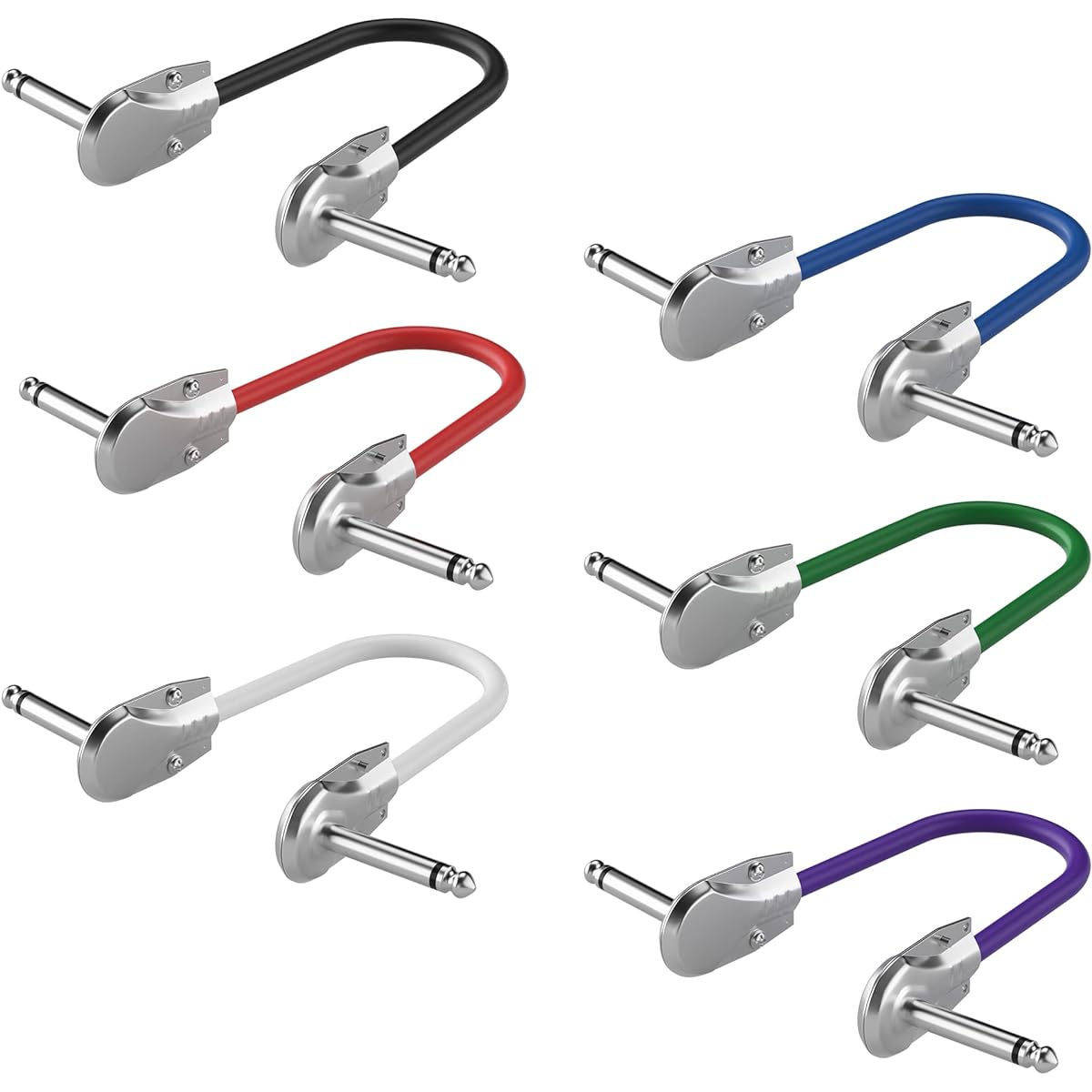 Togconn 6 Pack Guitar Pedal Patch Cable Short Pedal Board Cord 6.35mm (1/4") Right Angle Flat Audio Adapter TS Male Connector for Effect Pedal - 6"