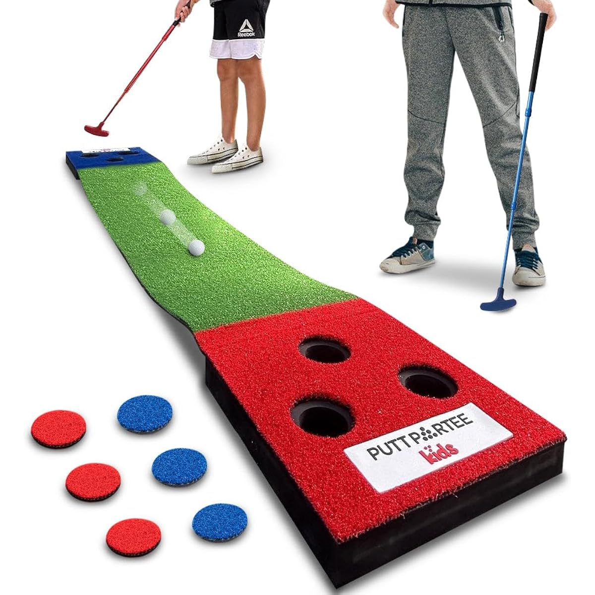 Golf Putting Game for Kids - Portable Indoor Outdoor Golf Game Set with 2 Height Adjustable Putters, 2 Balls, Foldable Putting Mat for BBQ/Beach/Kids Party Fun