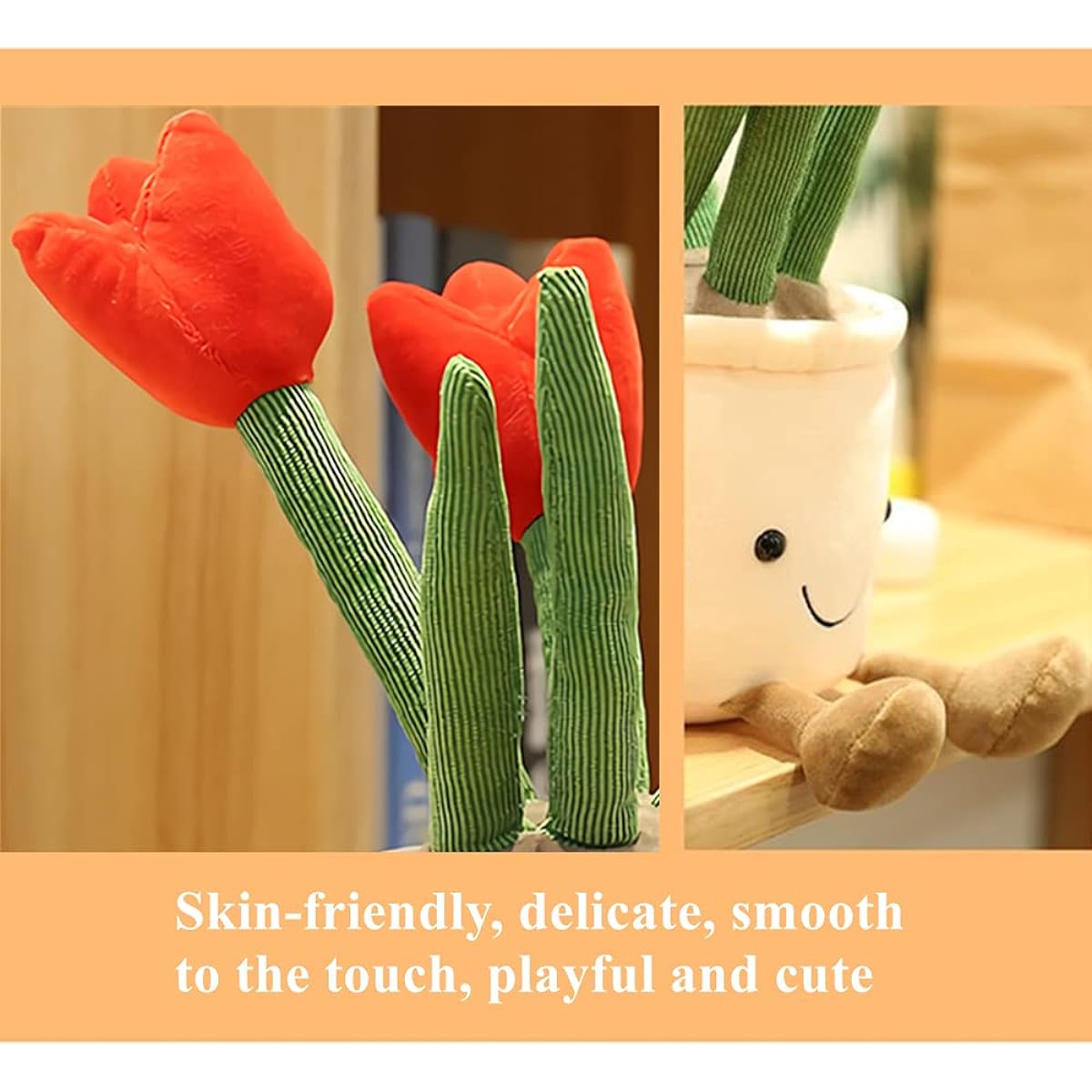 WUZHOU Tulip Plush Toy 13.7" Flower Pot Stuffed Animal Pillow Decorative Soft Fluffy Toy Succulent Friend Throw Pillow Multicolor (Red Tulip)