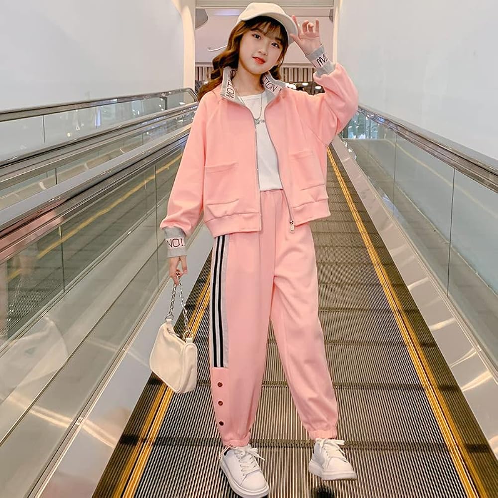 [ANGELCITY] Jersey Children's Clothing Girls Sweatshirts Long Sleeve Sweatshirt Top and Bottom Set 2 Piece Set Girls Sportswear Athletic Wear Korean Style Hoodie Junior Loose Setup Spring Autumn Casual HIPHOP Dance Costume L474