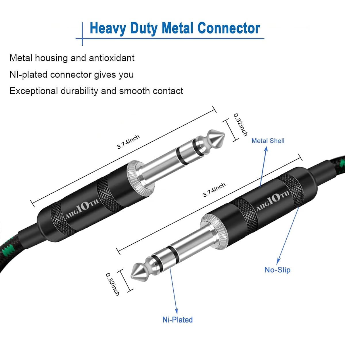 Augioth 1/4 TRS Cable 6ft 2 Pack Balanced 6.35mm TRS Plug to Stereo Quarter Inch TRS Male Cable for Powered Speakers Mixer Amplifier