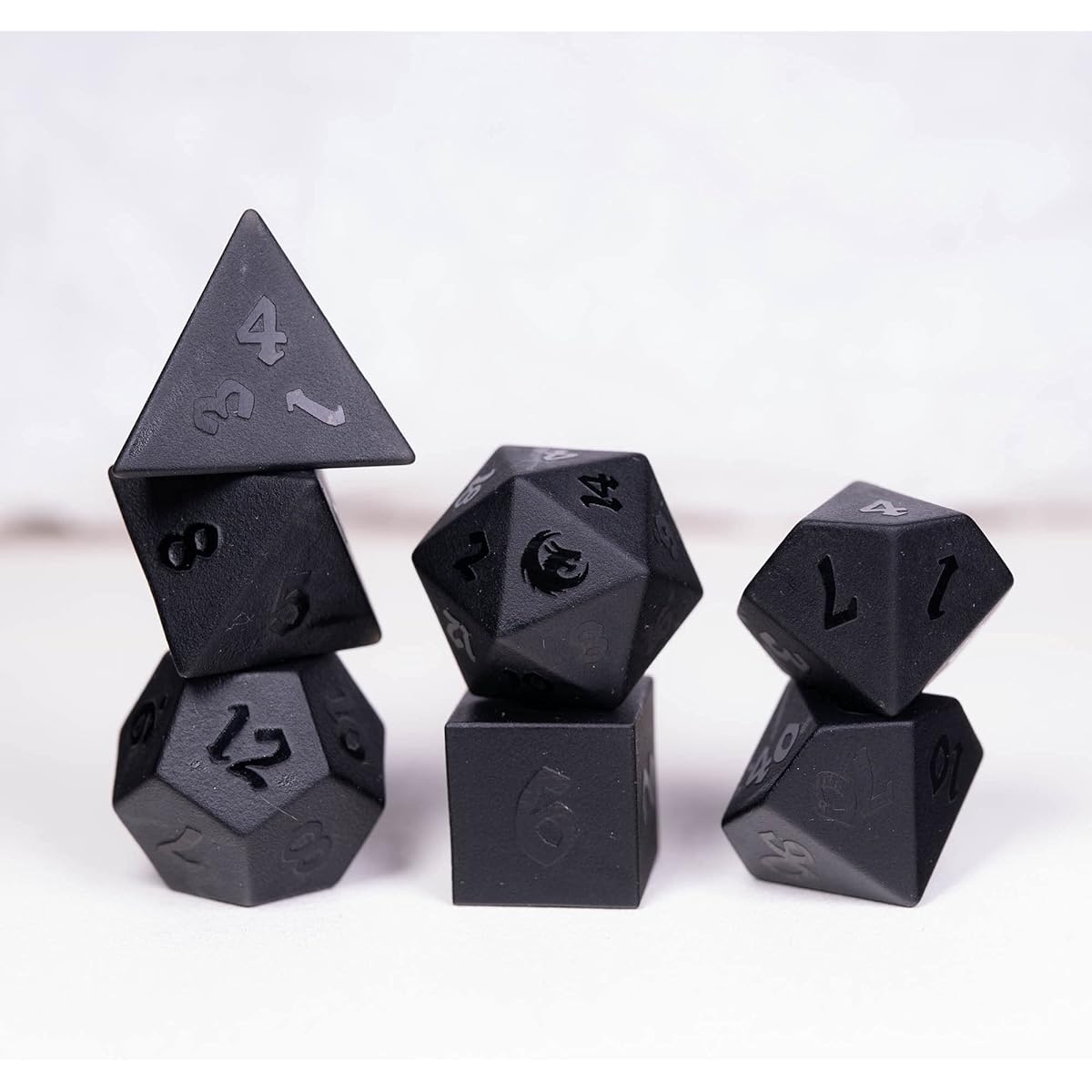 DND Dice Set Polyhedral Dice Set DND Dungeons and Dragons Gemstone Obsidian Raised Dragon Style Dice RPG MTG URWizardsQ
