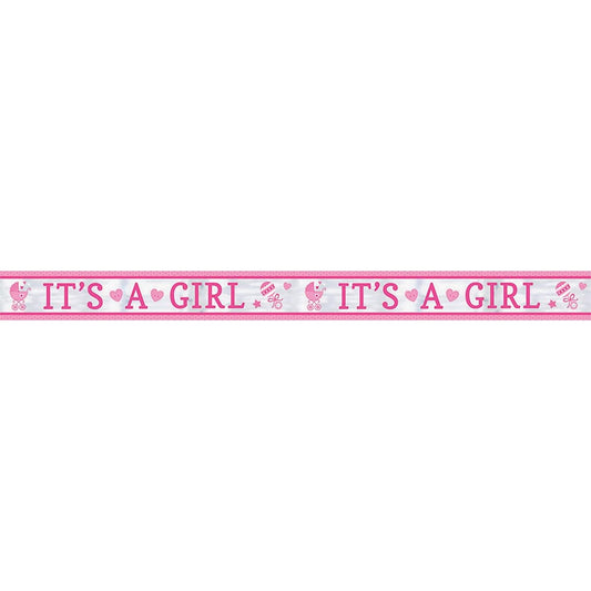 7.6m New Pink IT'S A GIRL Baby Shower Party Shimmer Foil Banner Decoration