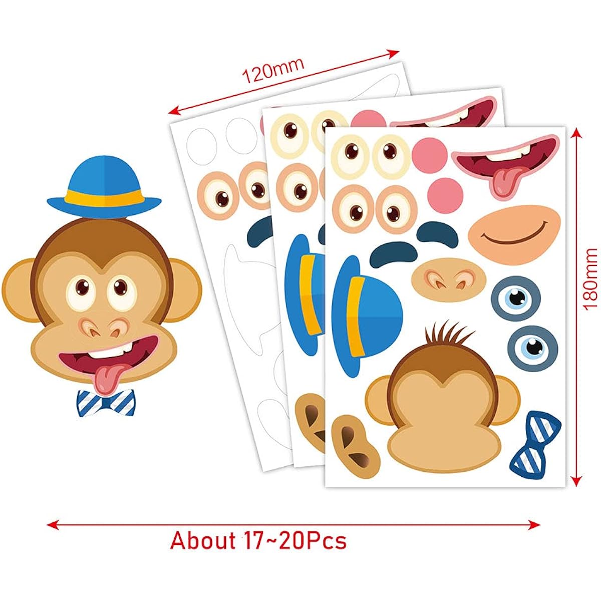 36 Pieces Face Makeup Sticker Sheet 12 Different Designs Cute Animal Faces (Pig Monkey Bear Dog) Sticker Pad Gift Gift Gift Gift Art Craft Party Favors School DIY Sticker Book Kids