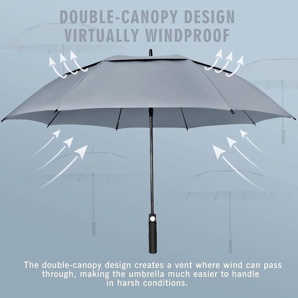 ZOMAKE Long Umbrella, Golf Umbrella, 62/68 Inch Arc Length, Large, Stylish, Double Layer Construction, Super Water Repellent, Wind Resistant, One-touch, Durable, Protects Against Strong Winds, Heavy Rain, and Rainy Season, Men's Umbrella, For Sunny or Ra