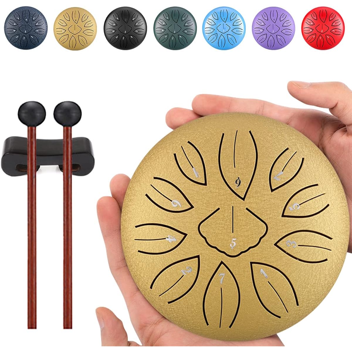Niome 11 Notes 6 Inch Steel Tongue Drum Kit Music Drum Set Handpan Percussion Instrument with Bag Music Book Mallet Mallet Bracket for Kids Beginner Yoga Meditation (Gold)