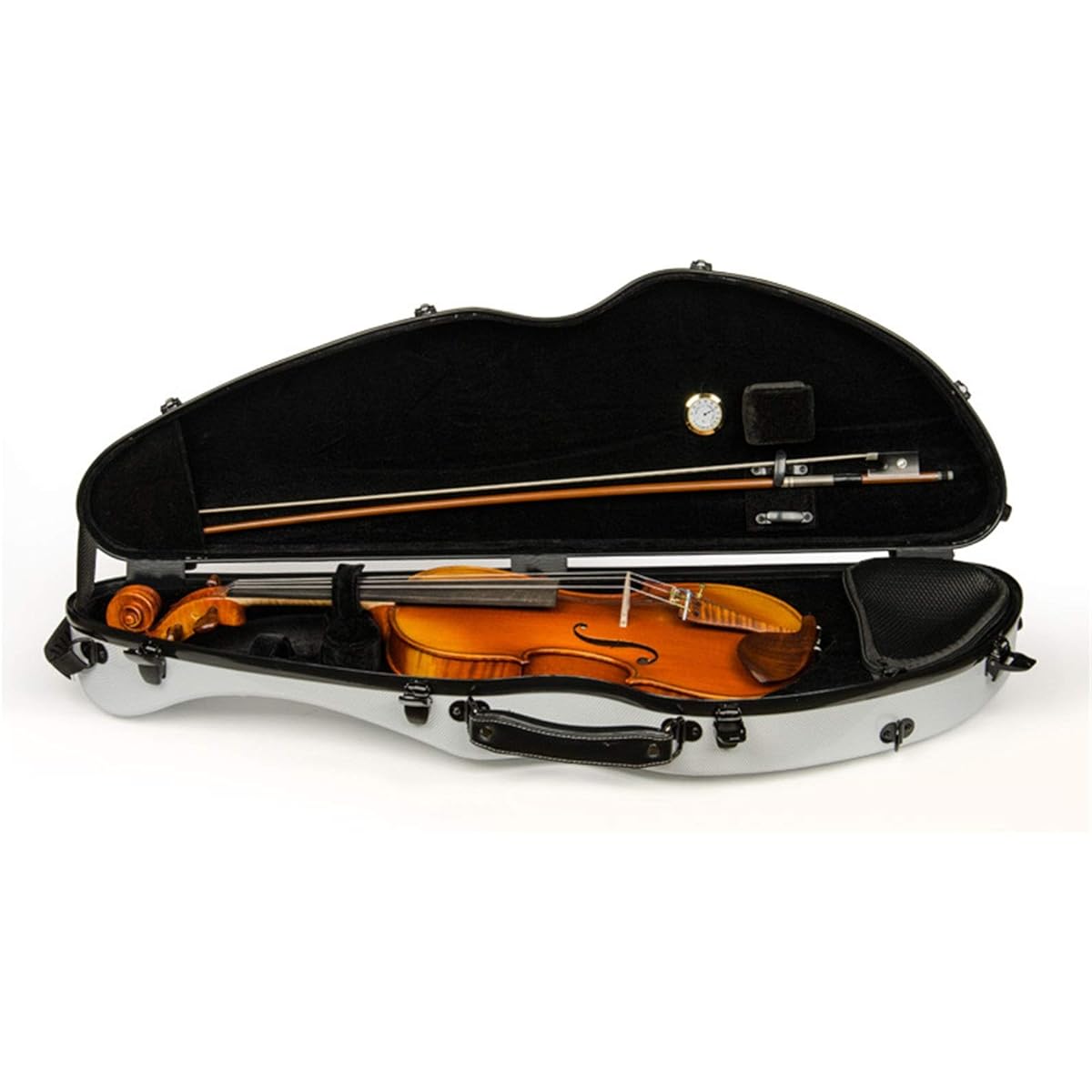 Violin Case Violin Case Strong Light Hygrometer White Handle and Shoulder Strap 4/4 Mixed Carbon Fiber Violin Box Sturdy Lightweight Pressure Resistant