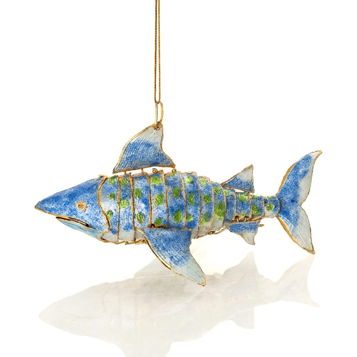 Value Arts Handmade Multi-Joint Cloisonne Blue Shark Ornament