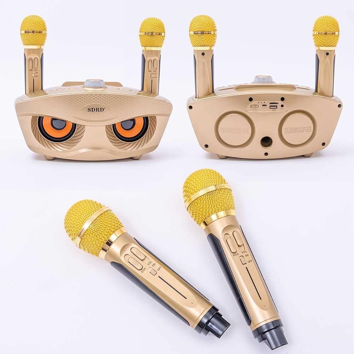 SDRD Karaoke Bluetooth 2 Microphones Karaoke Microphone for Home Home KTV Wireless Microphone System 2 Handheld Microphones for Children (Black)