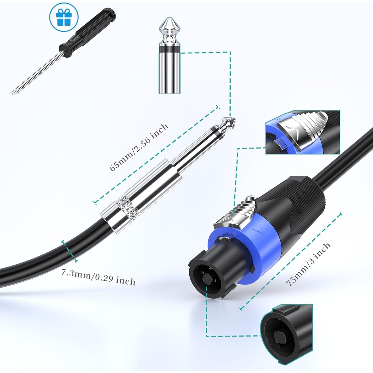 EPYOADO Pro 25ft Speakon to 1/4 Speaker Cable 2 Pack Professional DJ/PA Amplifier Mixer Speaker Cable Wire