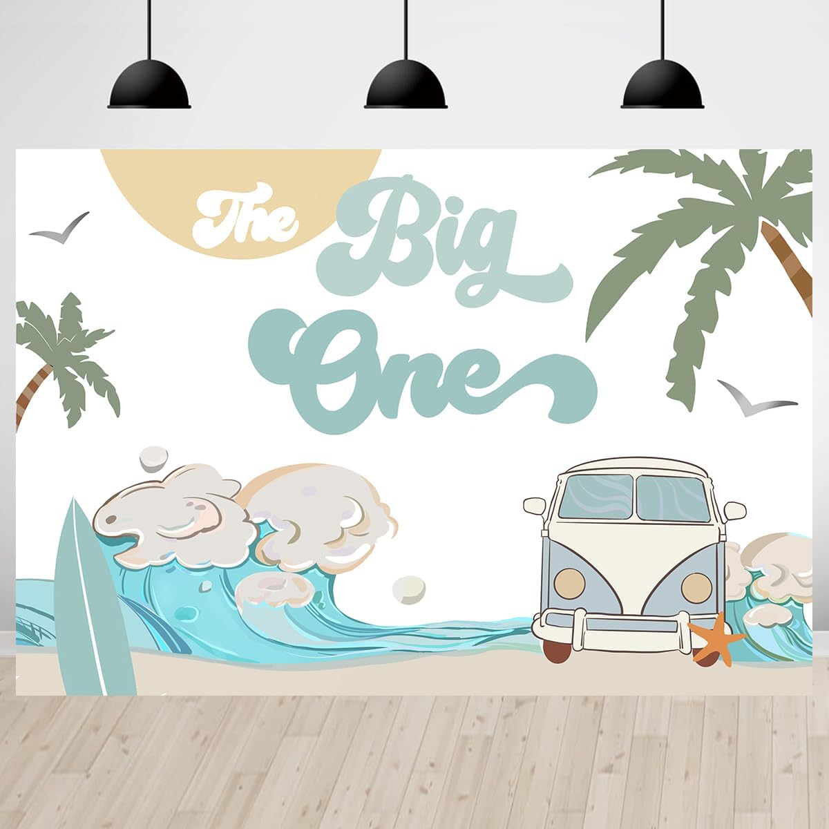Big One Surfing 1st Birthday Backdrop Boys Retro Surfboard Beach Party Photography Backdrop Boys 1st Birthday Party Decorations Cake Table Banner 10x7ft