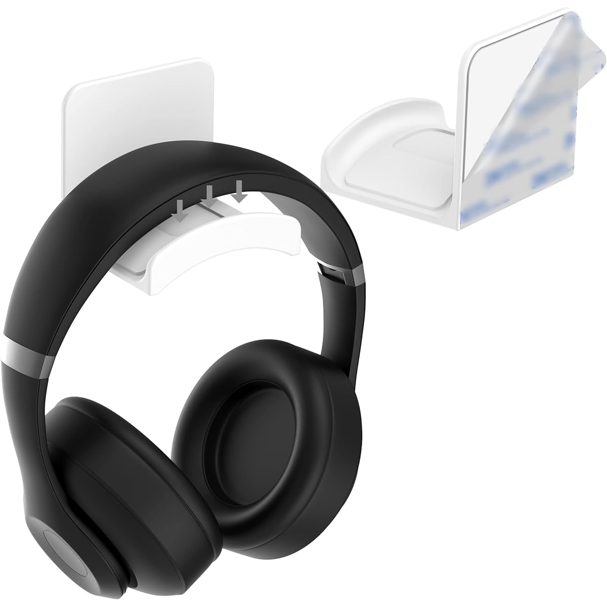 HomeMount Headphone Stand Headset Holder - Adhesive Gaming Headphone Hanger Hook Desk Mount Fits Most Headphones & Controllers (White)