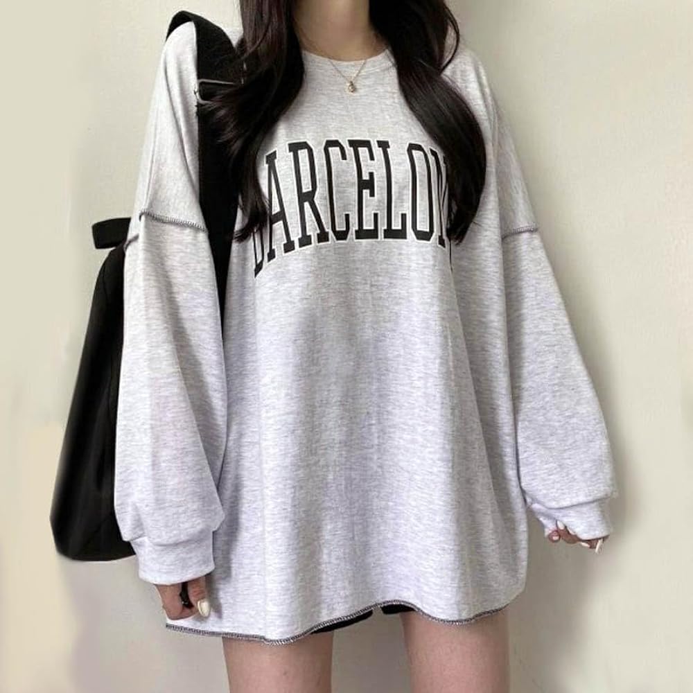 [MIRA MARIV] Made in Korea and imported directly from Korea BARCELONA College Logo Oversized Sweatshirt Sweatshirt Women's