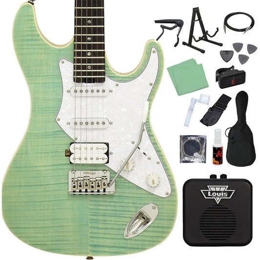 AriaProII 714-AE200LTD CB Electric Guitar Beginner 14-piece Set [with Mini Amplifier] Stratocaster Type Caribbean Blue AriaPro II