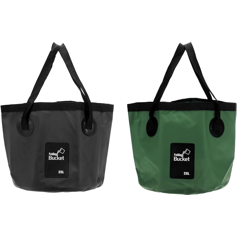 PATIKIL 5.3 Gallon 20L Collapsible Bucket 2 Pieces Portable Water Storage Container Foldable Foot Washer for Travel Camping Fishing Black Dark Green