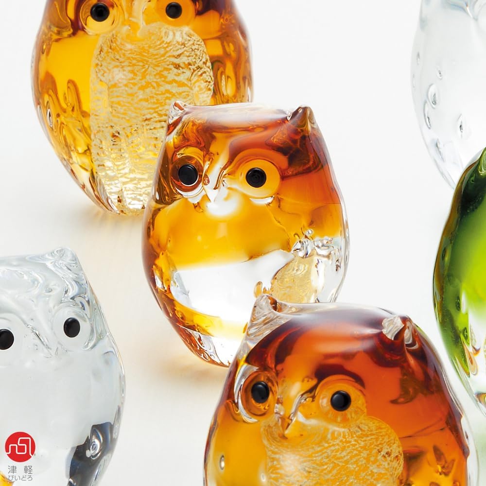 Adelia Tsugaru Vidro Ornament Little Owl Amber Made in Japan F-62127