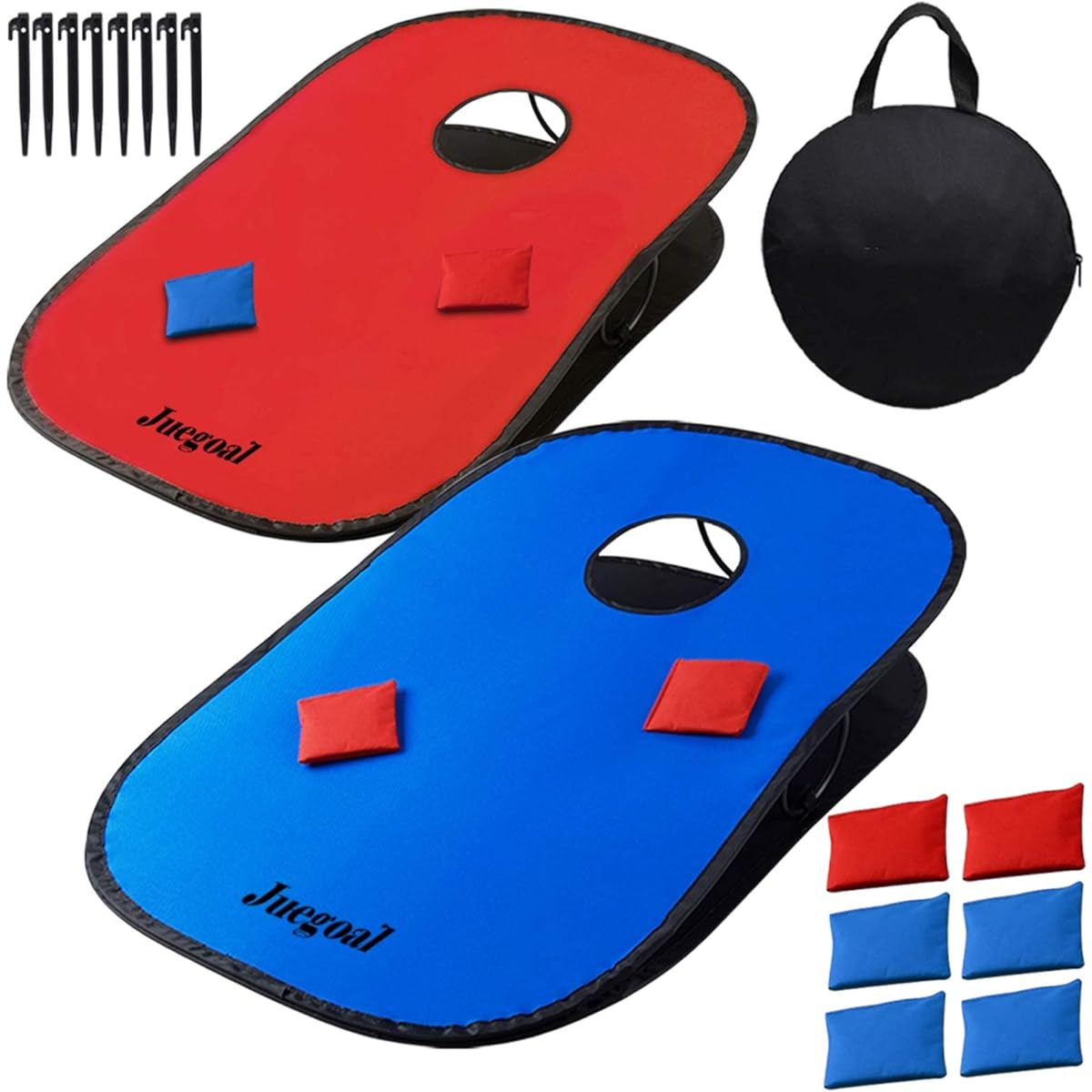 Juegoal 3 x 2ft Foldable Portable Cornhole Game Set with 2 Cornhole Boards, 10 Bean Bags, Carry Bag, Tic Tac Toe Game, Indoor Outdoor Yard Toss Game